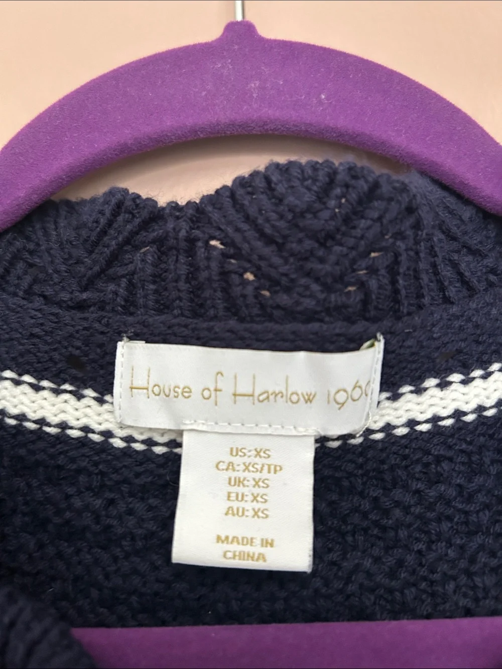 House of Harlow 1960 Striped Knit Cropped Cardigan Navy White XS